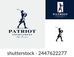 Silhouette of American Patriot Soldier swings a stick for Golf Club Sport Tournament logo design