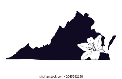 Silhouette of the American state of Virginia with a lily flower. Stencil card. Cut and Sublimation File