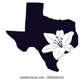 Silhouette of American Texas state with lily flower. Stencil card. Cut and Sublimation File