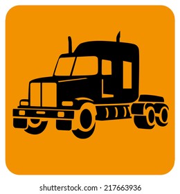 Silhouette of american truck isolated on orange background.  Sketch style Freight transportation. Vector