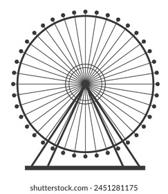 Silhouette of an amusement park with Ferris wheel and roller coaster, vector illustration perfect for entertainment-themed projects.