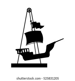 silhouette amusement park pirate ship line icon