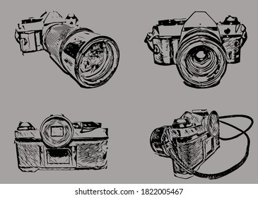 Silhouette of an analog camera from different angle