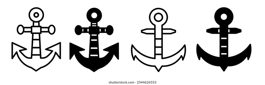 Silhouette of anchor icon illustration on white background. Anchor icon set for business. Stock vector.