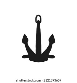 Silhouette of anchor. Vector black white doodle sketch isolated illustration.