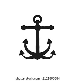 Silhouette of anchor. Vector black white doodle sketch isolated illustration.
