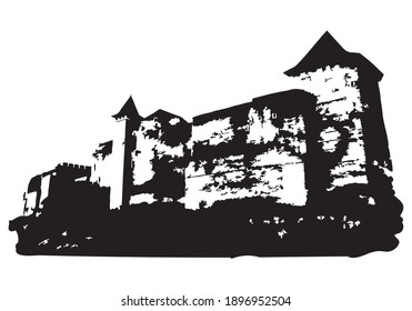 Silhouette of an ancient citadel with stone walls Vector illustration for design