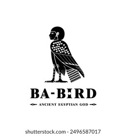 Silhouette of ancient egypt god ba bird , middle east mandulis in culture egyptian civilization