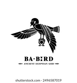 Silhouette of ancient egypt god ba bird , middle east mandulis in culture egyptian civilization