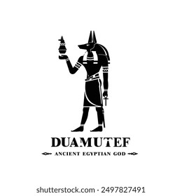 Silhouette of ancient egypt god duamutef, son of horus guarded the internal oargans