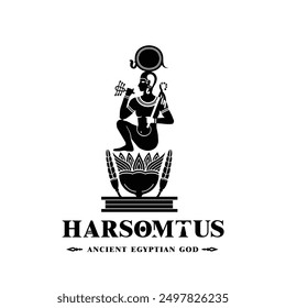 Silhouette of ancient egypt god harsomtus, god the sun rebirth was a from of horus