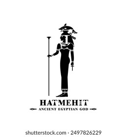 Silhouette of ancient egypt god hatmehit, goddess of fish and the inundation of the Nile river