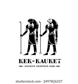 Silueta del antiguo dios egipcio kek kauket, oscuridad primordial en la antigua cosmogonía egipcia de Ogdoad de Hermópolis.