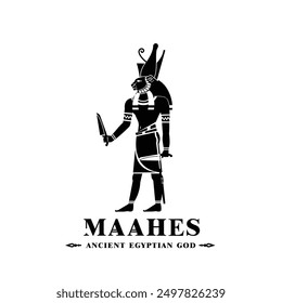 Silhouette of ancient egypt god maahes, Egyptian lion headed god of war and protection, known for his fierceness and divine guardianship