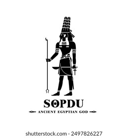 Silhouette of ancient egypt god sopdu, god of the sky and of eastern border regions