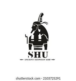 Silhouette of ancient egypt wind god shu, middle east ruler with crown and death symbol , Middle east god Logo Design