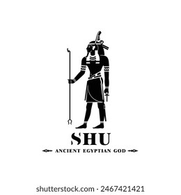 Silhouette of ancient egypt wind god shu, middle east ruler with crown and death symbol	