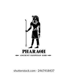 Silhouette of ancient egyptian god pharaoh, middle east king with crown and death symbol