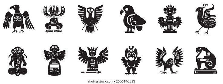  Silhouette of ancient egyptian mythical symbolm set.  Vector illustration of ancient egyptian. 