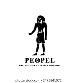 Silhouette of ancient egyptian peopel, middle east culture in hieroglyph