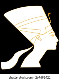 silhouette of the ancient Egyptian queen Nefertiti on a black background