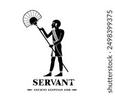 Silhouette of an ancient Egyptian servant, an illustration of a person on a papyrus painting and a pyramid wall of the hieroglyphic culture