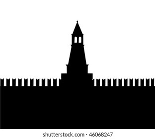 Silhouette of an ancient fortress on a white background