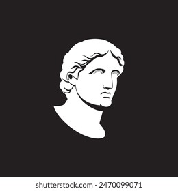 Silhouette of an ancient Greek Man's Face Head Statue Logo Design on a black background