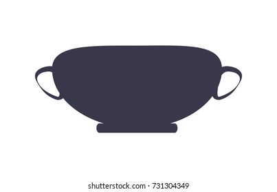 Silhouette of ancient Greek wine-drinking cup with broad shallow body and two handles isolated cartoon style vector illustration on white background