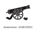 Silhouette of ancient pirate cannon vector flat design isolated on white background