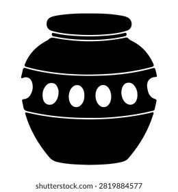 Silhouette of an ancient pottery vessel featuring decorative patterns and rounded shape, emphasizing historical craftsmanship and cultural significance.