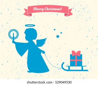 Silhouette of an angel. Angel with Christmas box
