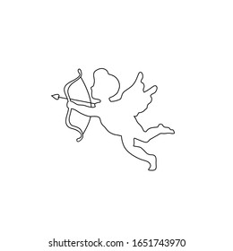 Silhouette of an angel, Cupid with a bow and arrows, isolated image. Vector illustration. Line icon