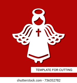 Silhouette Angel  - decor for Xmas holiday. Decoration for christmas tree. Template for laser cutting, wood carving, paper cut and printing. Vector illustration.