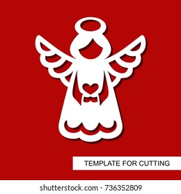 Silhouette Angel  - decor for Xmas holiday. Decoration for christmas tree. Template for laser cutting, wood carving, paper cut and printing. Vector illustration.