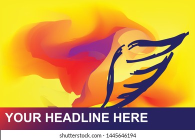 Silhouette of Angel Feather and Wing Icon. Creative Abstract Art Background with Color Yellow, Red, Violet. Graphic Design Concept, Flat, Line, Element, Vector Illustration EPS 10.