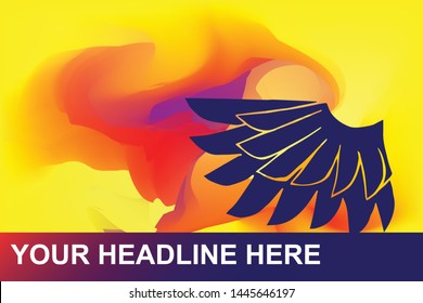 Silhouette of Angel Feather and Wing Icon. Creative Abstract Art Background with Color Yellow, Red, Violet. Graphic Design Concept, Flat, Line, Element, Vector Illustration EPS 10.