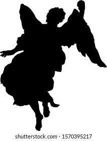 Silhouette of an angel floating in the air. Vector illustration. 