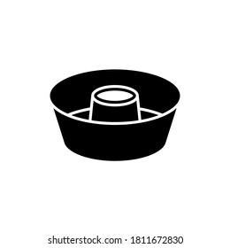 Silhouette Of Angel Food Cake Pan. Outline Icon Of Round Baking Dish For Airy Sponge Cake. Black Illustration Of Mold For Cooking Dessert. Kitchenware Symbol. Flat Isolated Vector, White Background