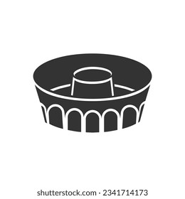 Silhouette of Angel Food Cake Pan Icon. Outline icon of round baking dish for airy sponge cake. Black illustration of mold for cooking dessert. Kitchenware symbol. Flat isolated vector