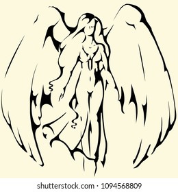 Silhouette of an angel girl. Romantic style.