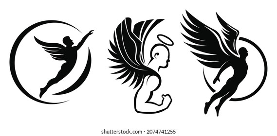 silhouette Angel man Vector, winged man