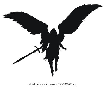 Silhouette of an angel with a sword