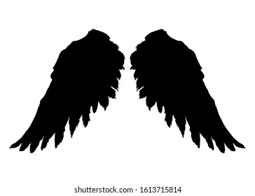 Silhouette of angel wings. Black wings. Suitable for the design of a poster, print for clothes, smartphone, bag, music CD, design element, logo.