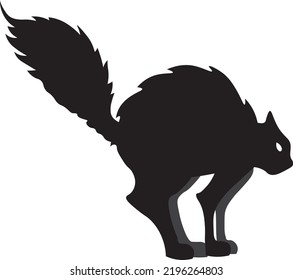 Silhouette Of Angry Cat On White Background