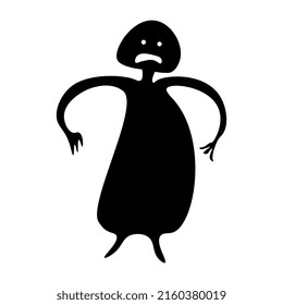 Silhouette de un fantasma enojado de una mujer con brazos extendidos. Vector aislado sobre fondo blanco.