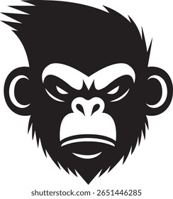 Silhouette Angry Gorilla Head Vector Illustration, Fierce Monkey Face Logo in Black and White