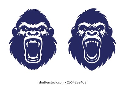 Silhouette of angry gorilla head. Vector illustration on white background