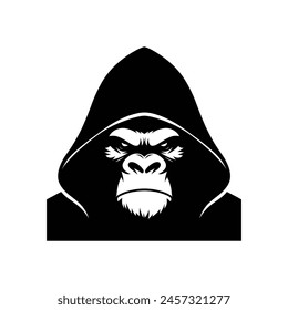 Silhouette of Angry Gorilla wearing a hoodie logo icon symbol vector illustration