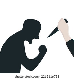 silhouette of an angry man, screaming. holding a knife. experiencing violence. Child abuse, violence. women's violence. towards kids concept design. vector illustration